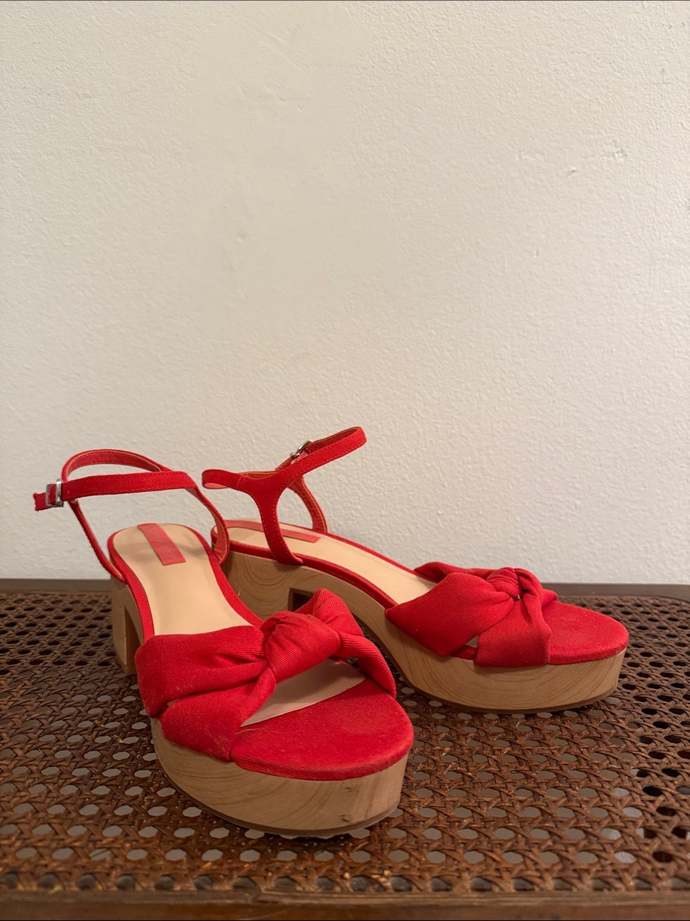 Copper Key Red Knotted Platform Sandals with Ankle Strap